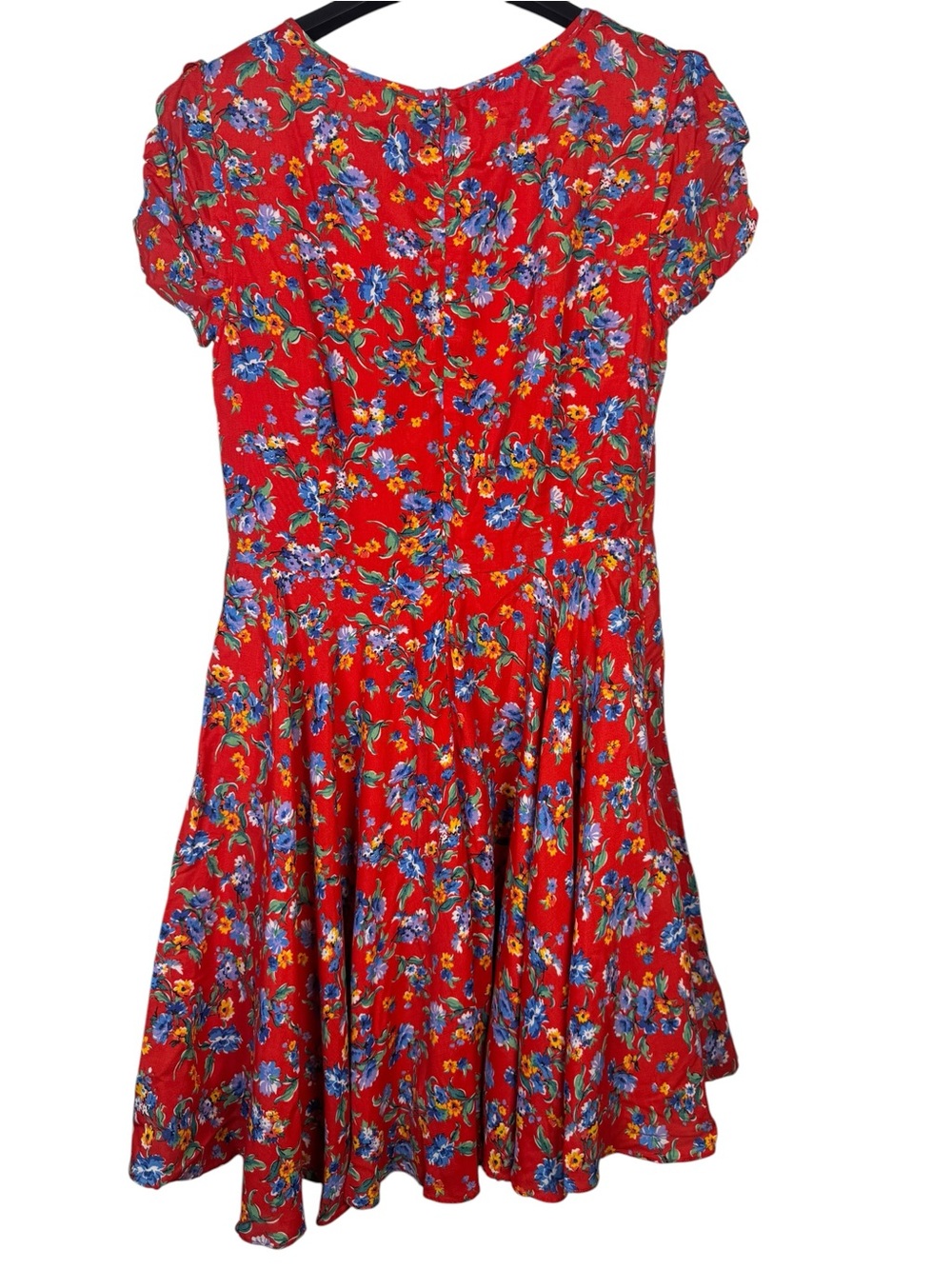 NWT Polo Ralph Lauren Floral Fit & Flare Dress Girls 16 Red Blue Puff Sleeve